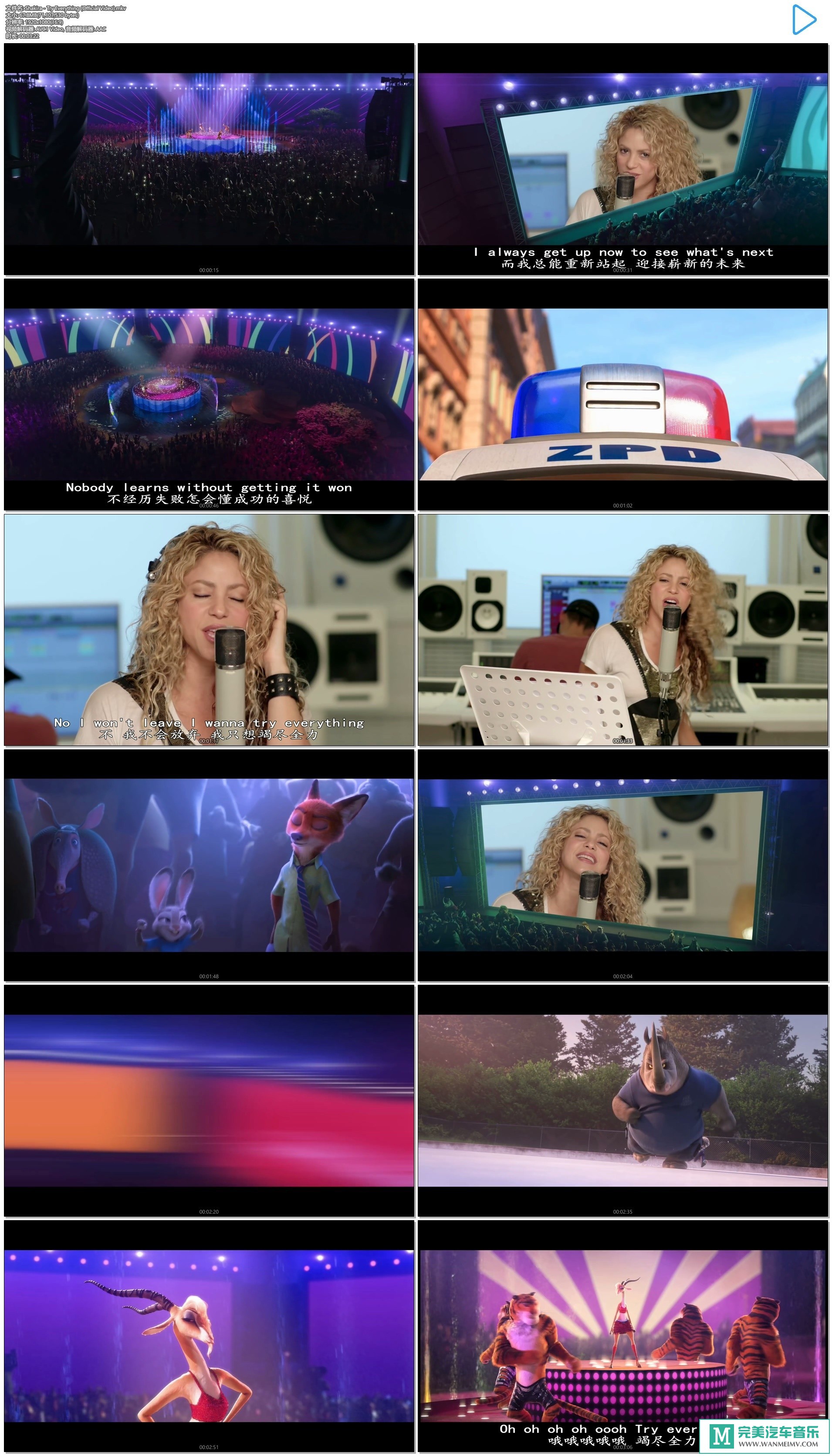 欧美高清MV下载-Shakira - Try Everything 双字 疯狂动物城[百度/mkv/70m](1)